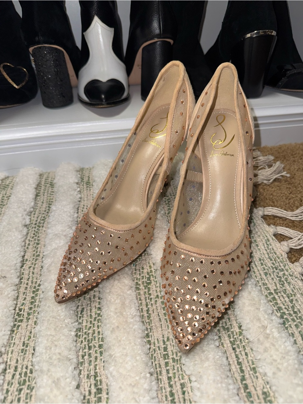 Sam Edelman Nude/Rose Gold Crystal Pointed Toe Pumps